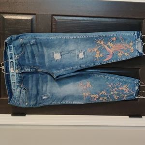 Like-new Embroidered Distressed Jeans